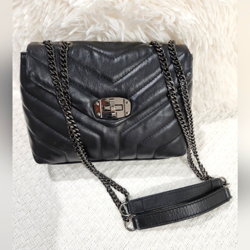 Divina Firenze Black Italian Leather Shoulder/Crossbody Bag Like YSL  EUC
